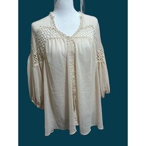 Ark & Co. Women's Crochet Lace Sheer Eyelet Tunic Blouse Shirt Top Size S